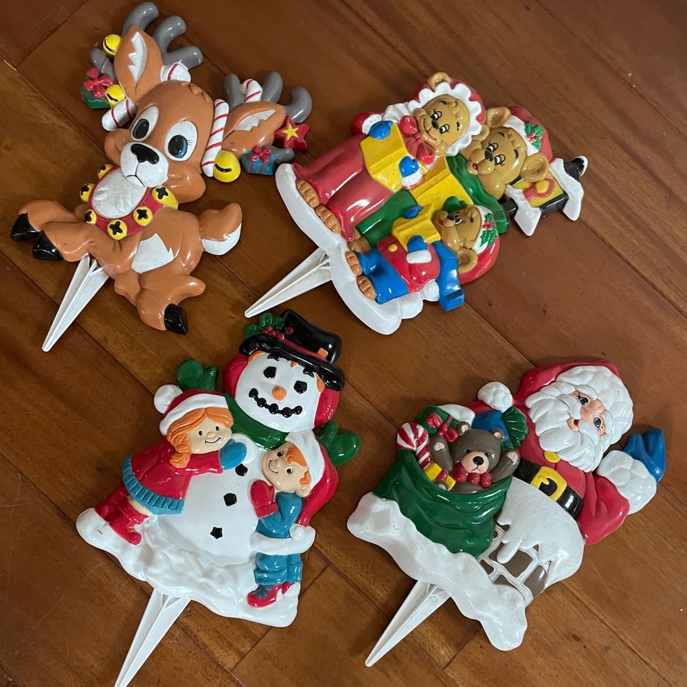 Vtg Christmas decorations outdoor yard stakes-Snow buddies-lot of 4